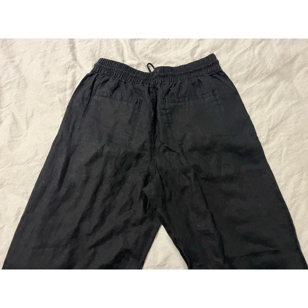 NWT Athleta Black Retreat Linen Ankle Pant W/Drawstring Womens Size Small